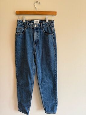Zara Medium Blue High-Rise Straight Jeans